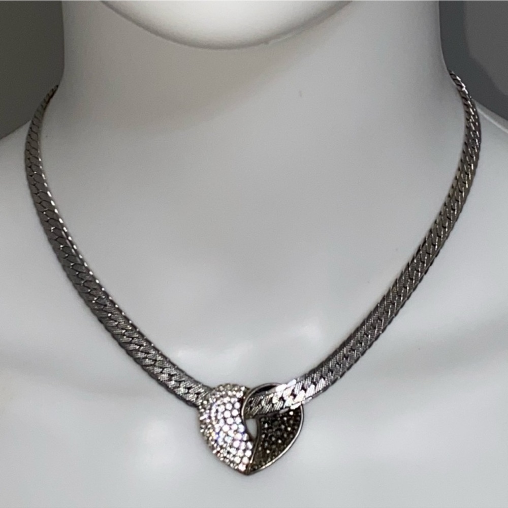 Elegant Marcasite Cubic Zirconia 925 Silver Heart Necklace Set